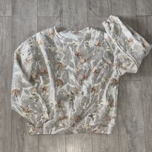 Camo Print Sweater Y2K Large - Light Gray & Beige Soft Inside